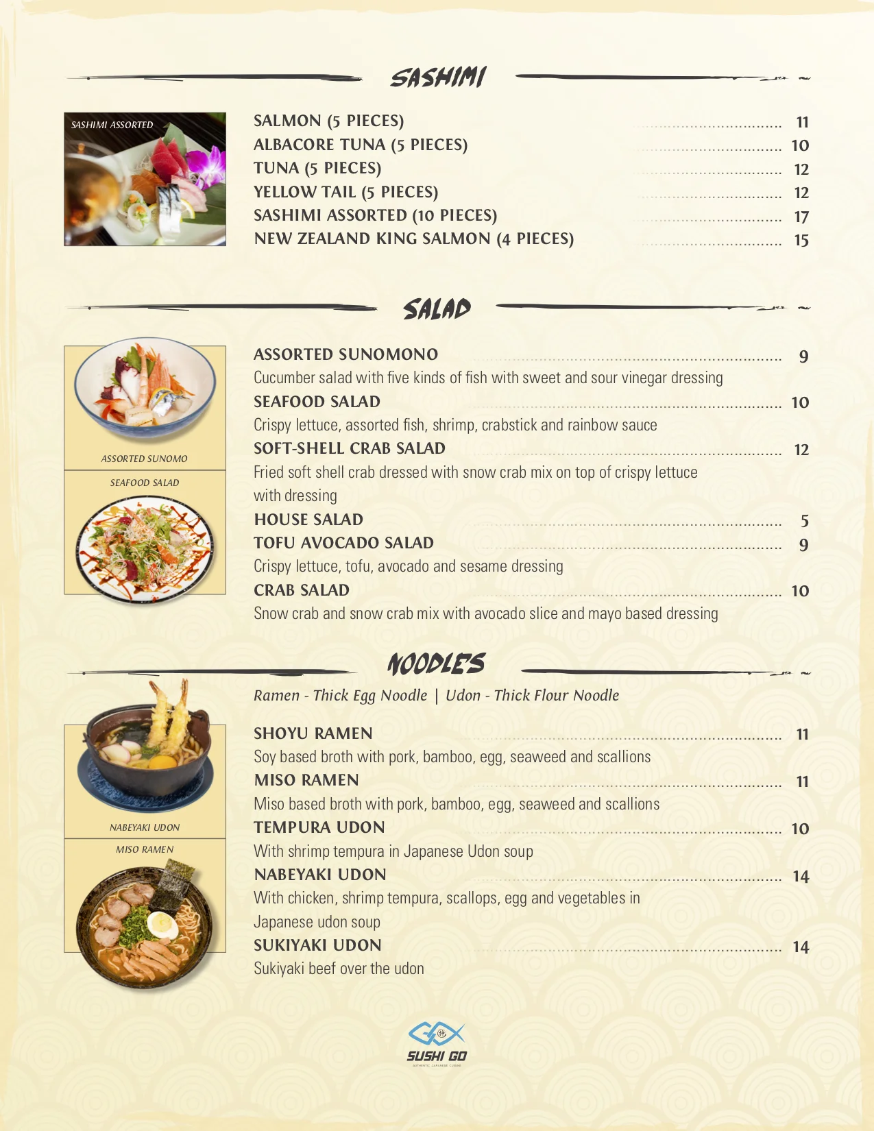 Sushi to go deals menu